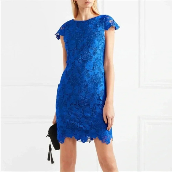 NEW Alice Olivia Clover Blue Guipure Lace Short Sleeved Mini Dress Size 2 - Picture 1 of 11